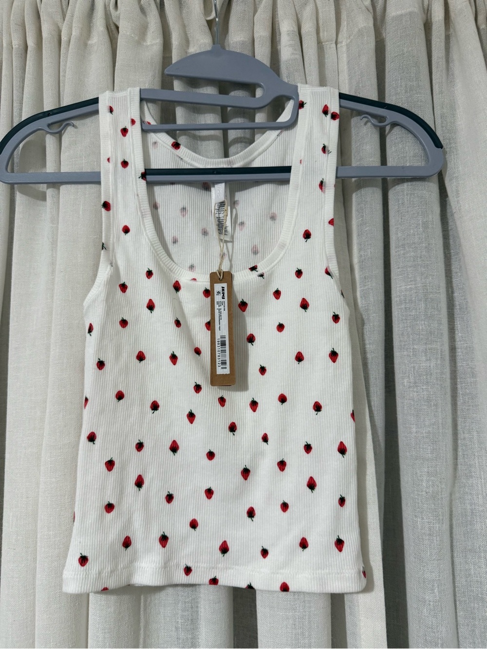 SKIMS White Ribbed Tank with Red Strawberry Motif